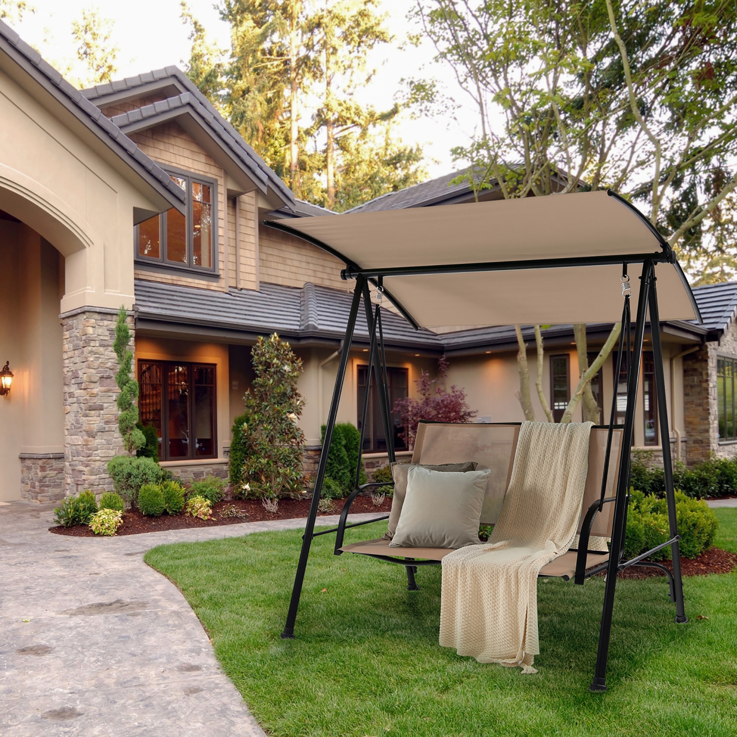Costway 2-Seat Patio Swing Porch Swing with Adjustable Canopy for Garden
