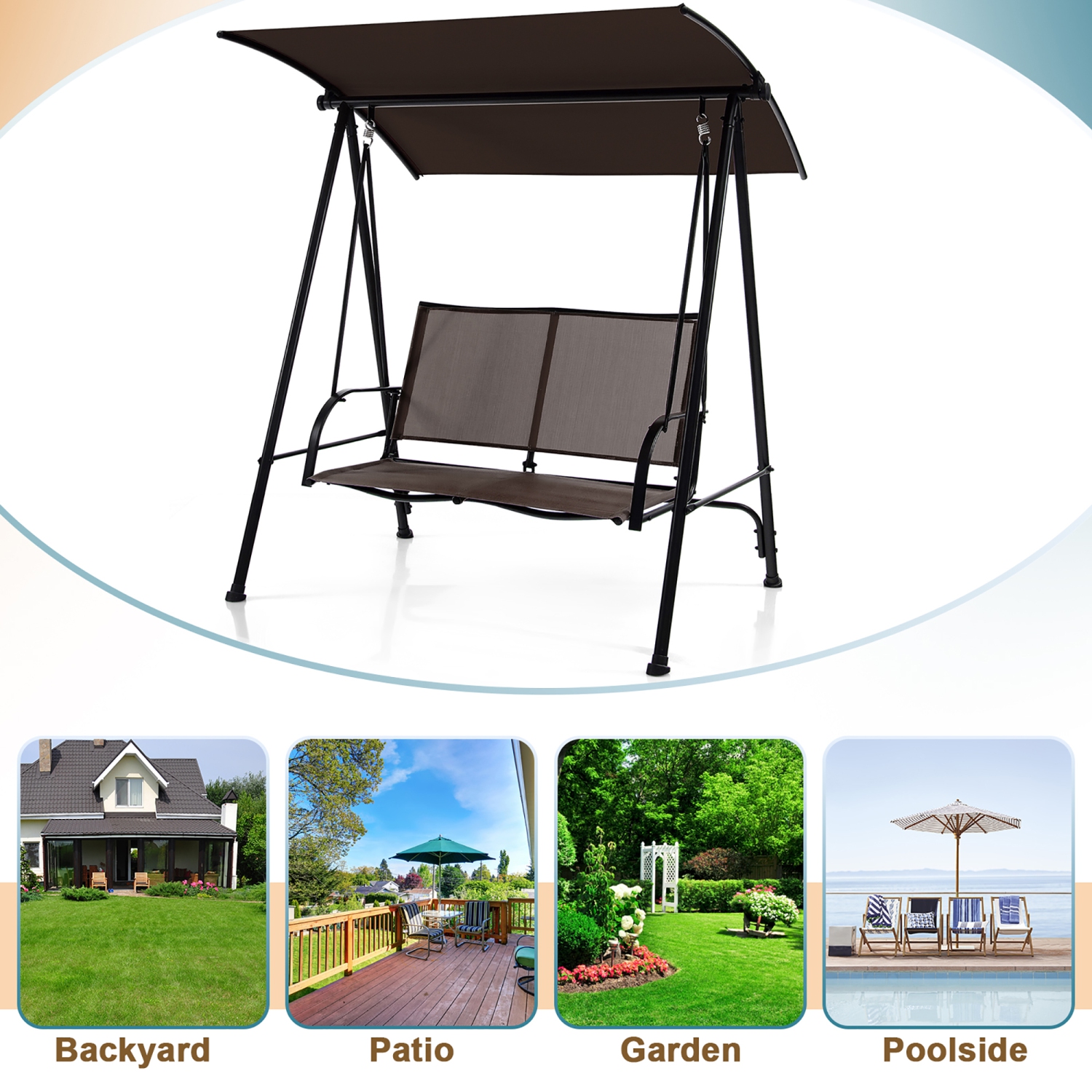 Costway 2-Seat Patio Swing Porch Swing with Adjustable Canopy for Garden