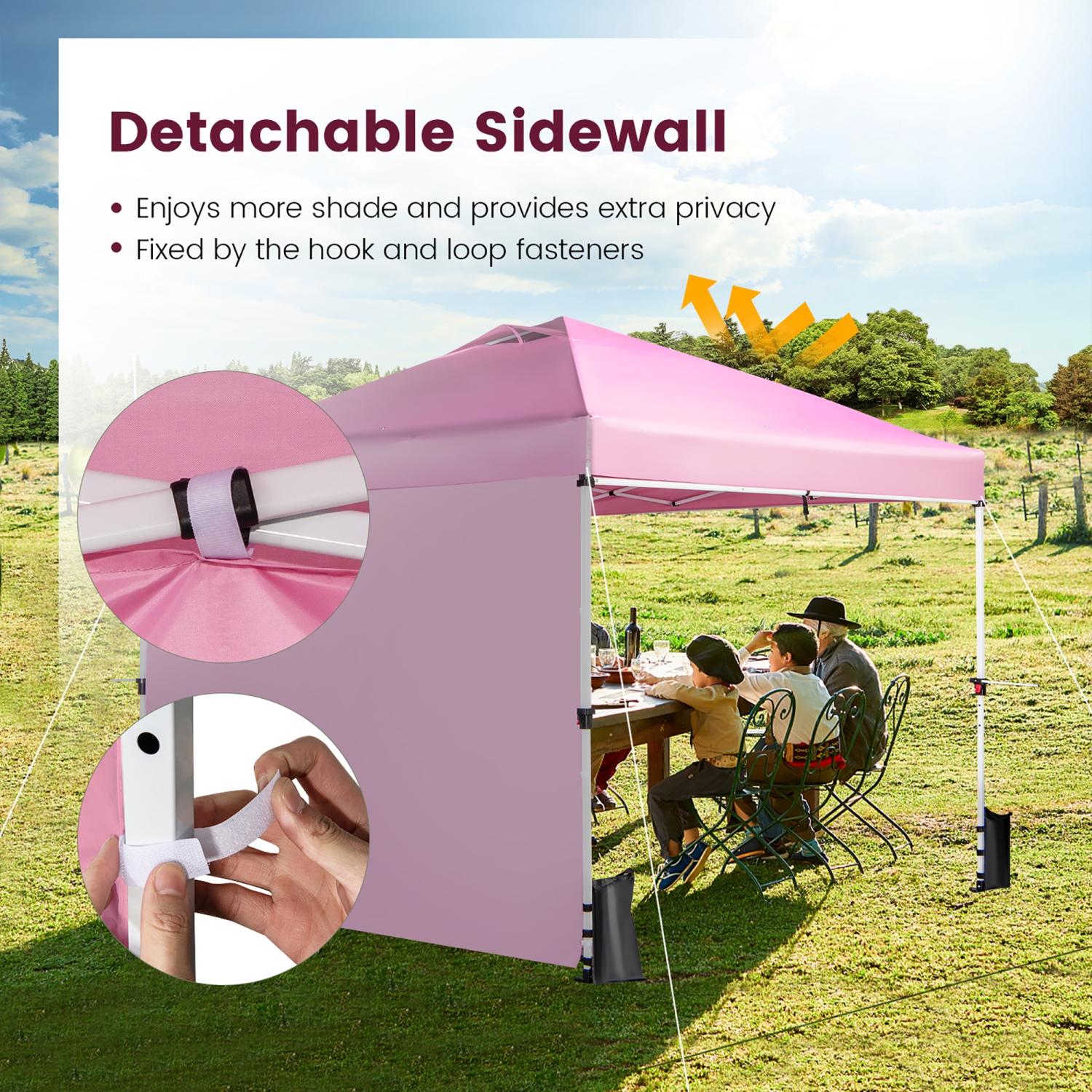 Costway 10'x10'Commercial Pop-up Canopy Tent Sidewall Folding Market Patio White/Pink