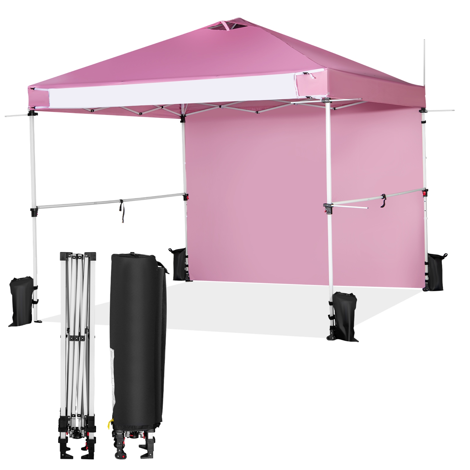 Costway 10'x10'Commercial Pop-up Canopy Tent Sidewall Folding Market Patio White/Pink