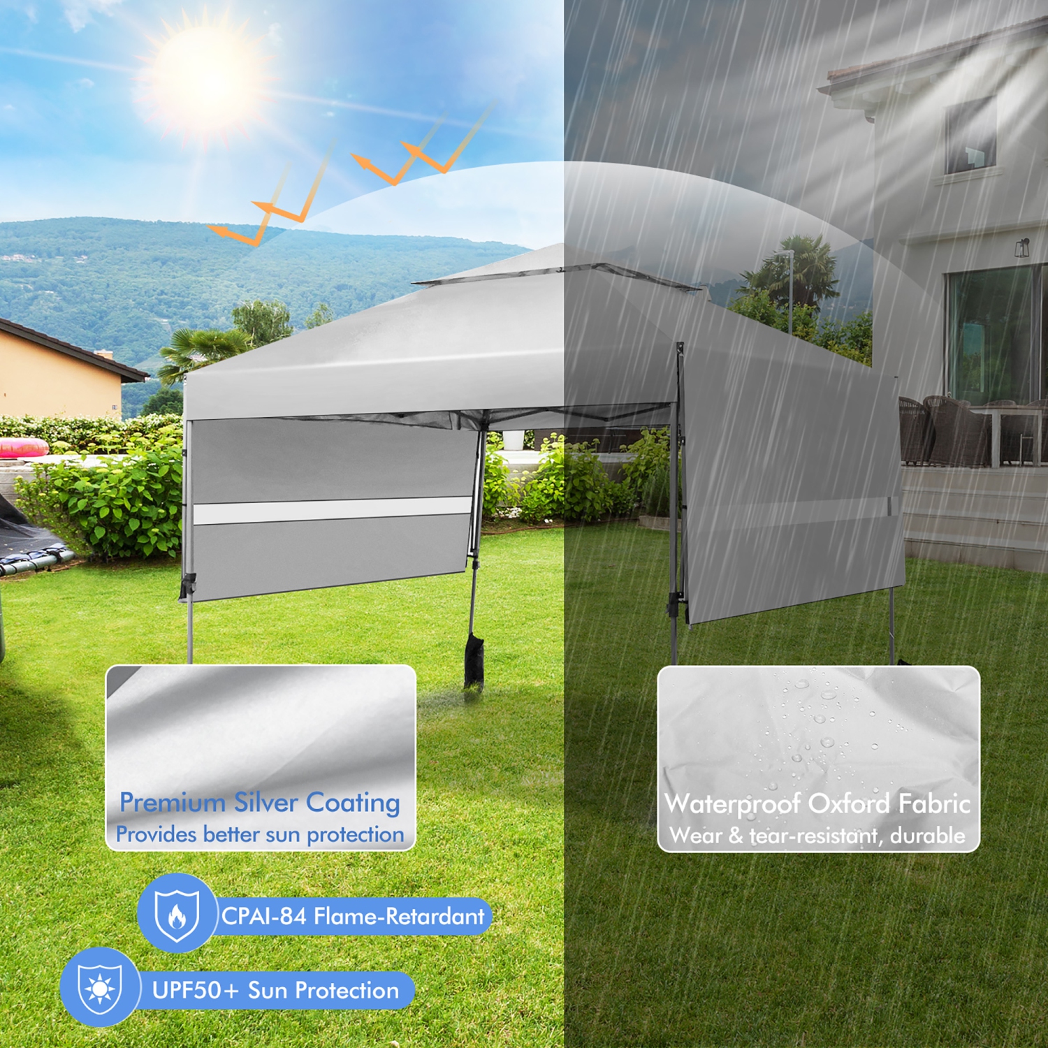 Costway 10'x17.6'Outdoor Instant Pop-up Canopy Tent Dual Half Awnings Adjust Patio