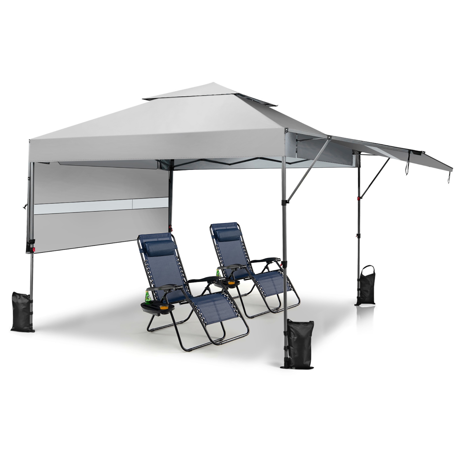 Costway 10'x17.6'Outdoor Instant Pop-up Canopy Tent Dual Half Awnings Adjust Patio