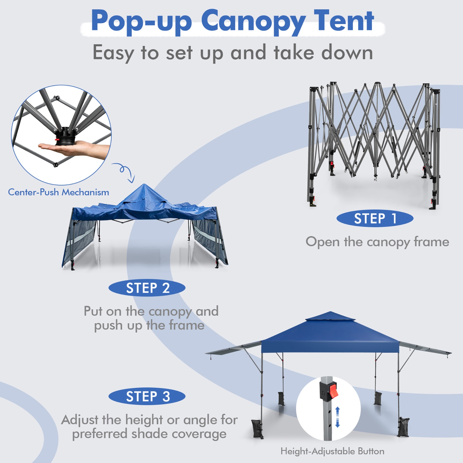 Costway 10'x17.6'Outdoor Instant Pop-up Canopy Tent Dual Half Awnings Adjust Patio