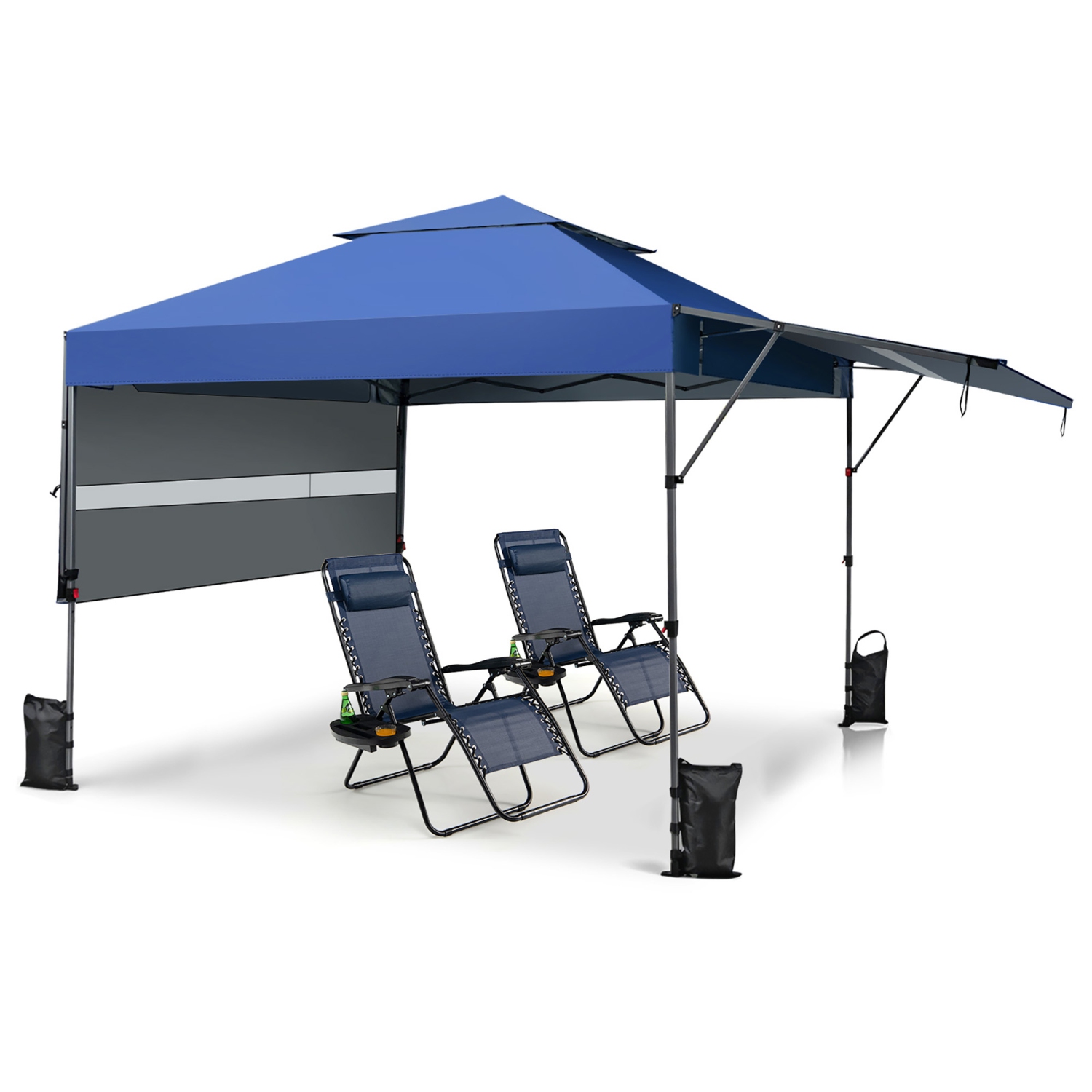 Costway 10'x17.6'Outdoor Instant Pop-up Canopy Tent Dual Half Awnings Adjust Patio