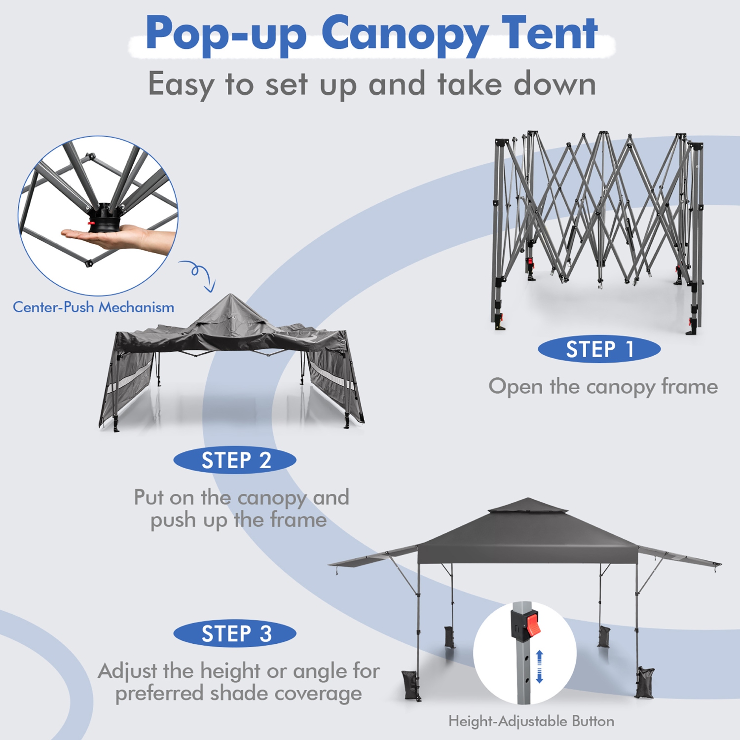 Costway 10'x17.6'Outdoor Instant Pop-up Canopy Tent Dual Half Awnings Adjust Patio