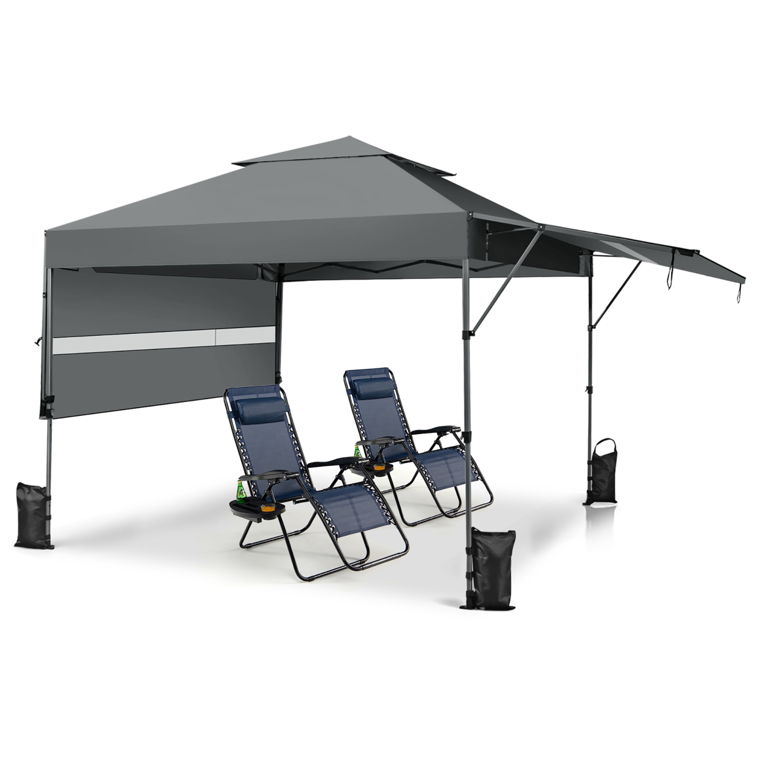 Costway 10'x17.6'Outdoor Instant Pop-up Canopy Tent Dual Half Awnings Adjust Patio
