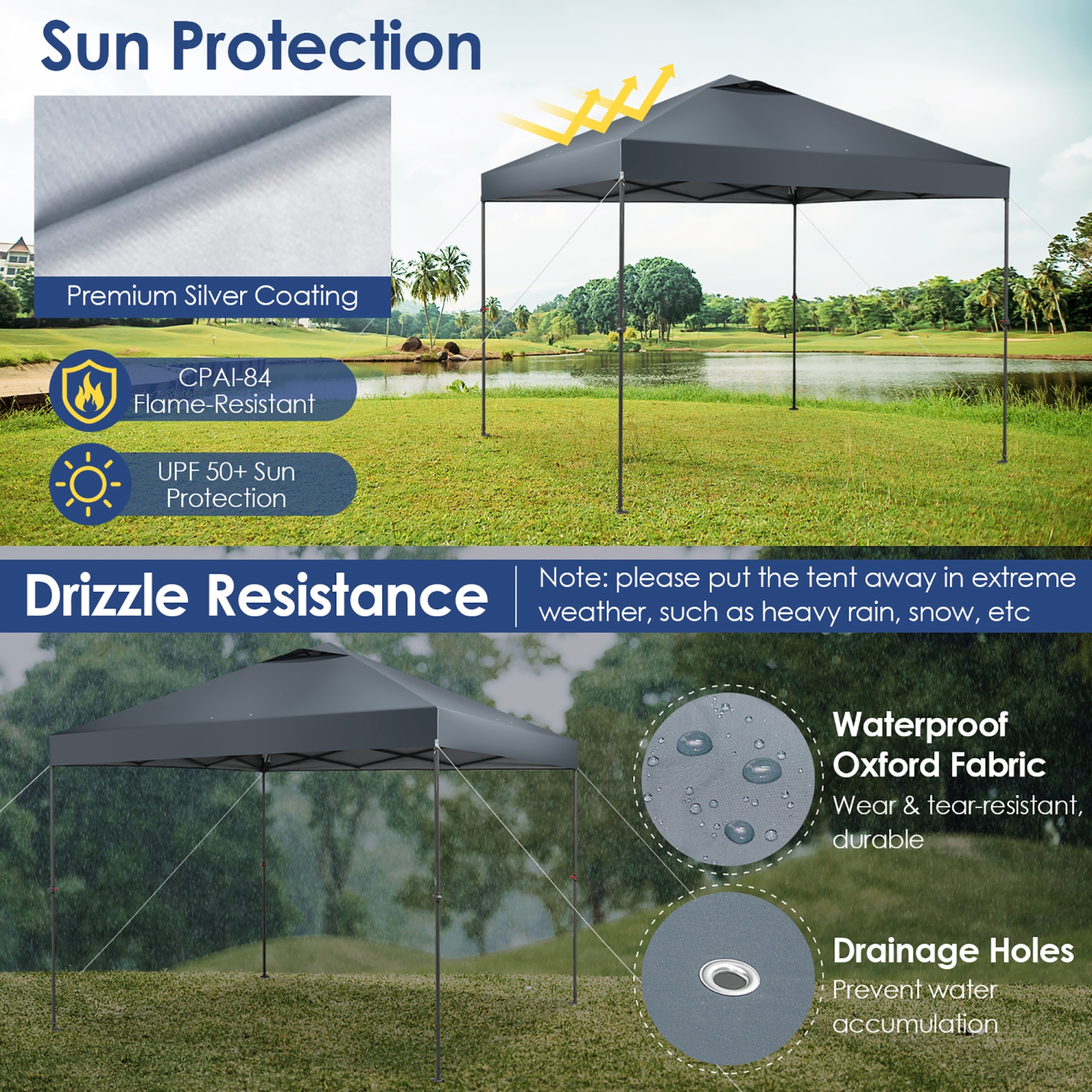 Costway Patio 10x10ft Outdoor Instant Pop-up Canopy Folding Tent Sun Shelter UV50+ Gray/Blue/White