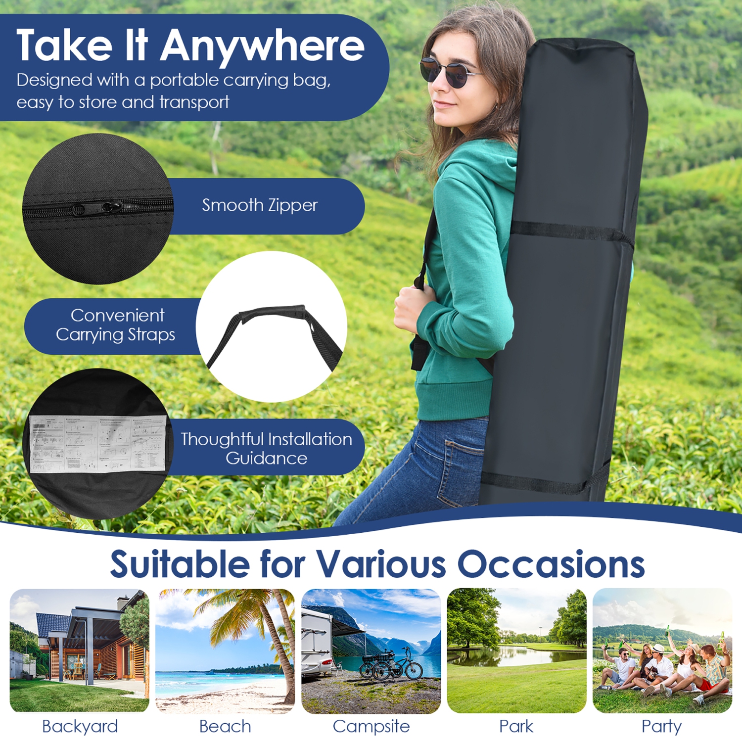 Costway Patio 10x10ft Outdoor Instant Pop-up Canopy Folding Tent Sun Shelter UV50+ Gray/Blue/White