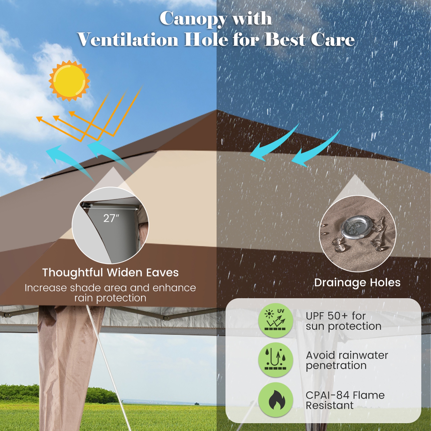 Costway 13'x13' Patio Pop-Up Gazebo Canopy Tent Portable Instant Sun Shelter Coffee
