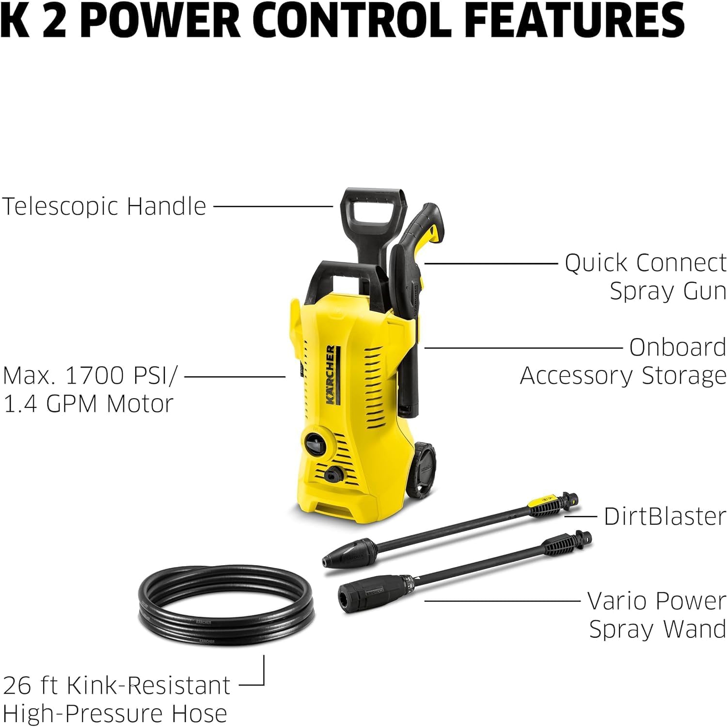 Nettoyeur haute pression électrique Karcher K2 Power Control 1700 PSI avec consultant d'application via l'application Karcher