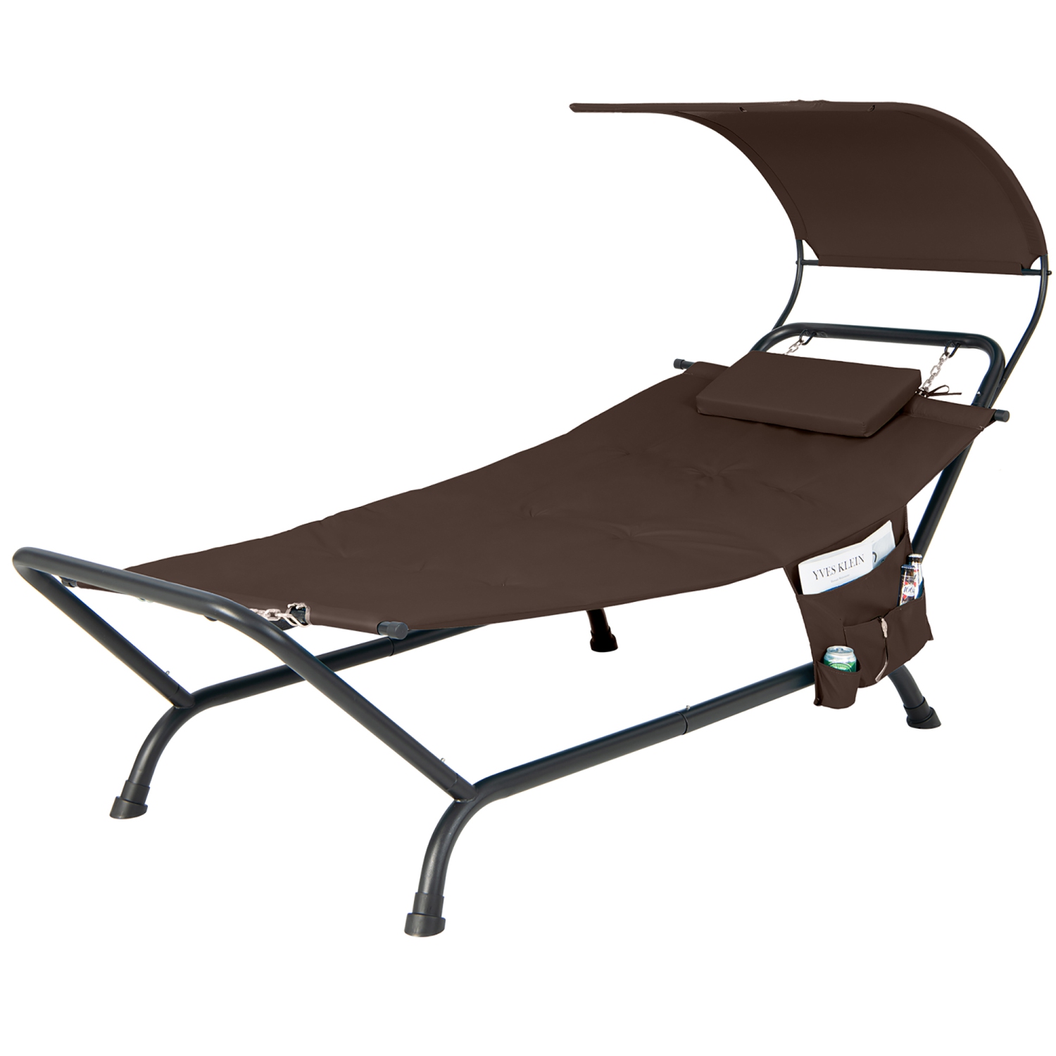 Costway Patio Hanging Chaise Lounge Chair with Canopy, Cushion, Pillow & Storage Bag