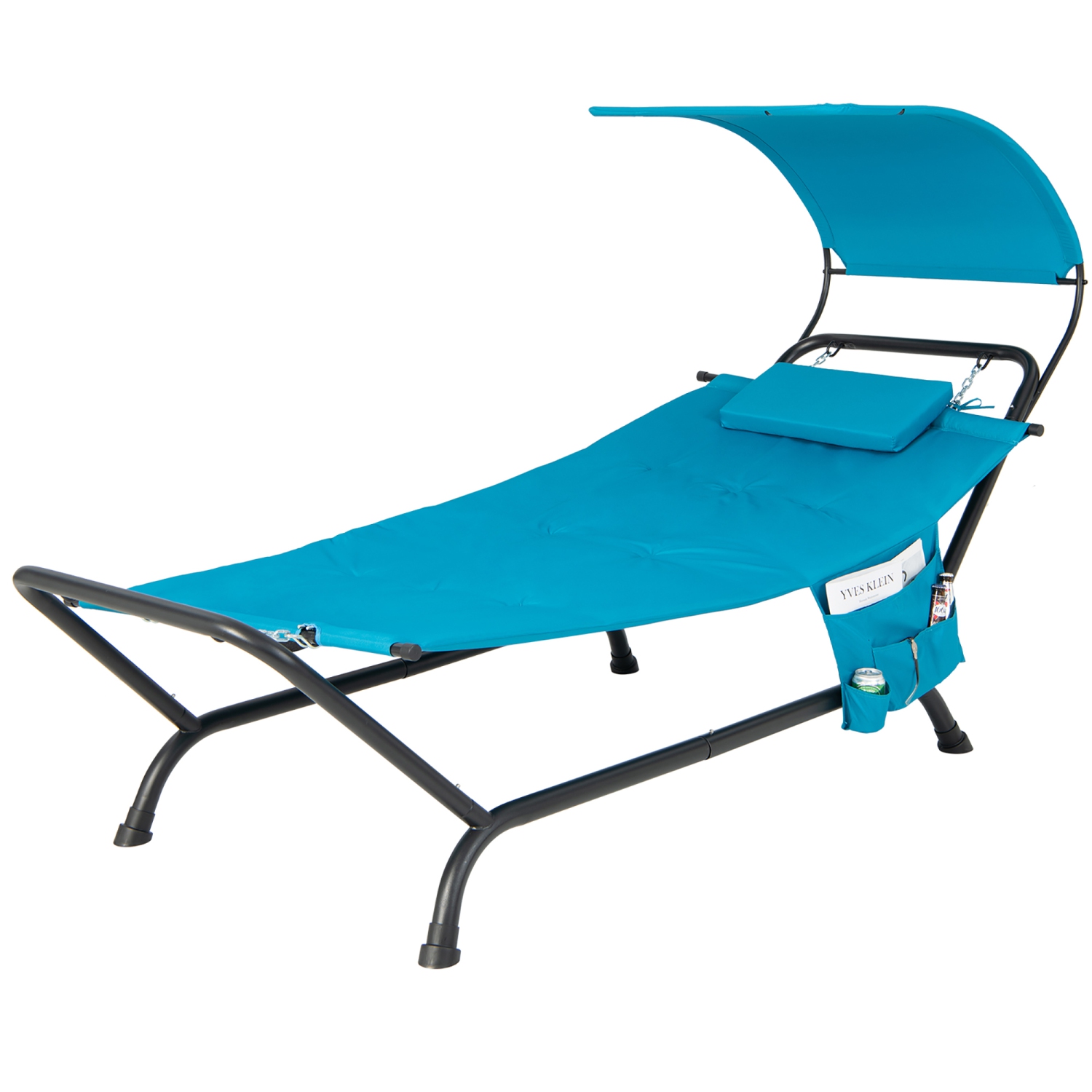Costway Patio Hanging Chaise Lounge Chair with Canopy, Cushion, Pillow & Storage Bag