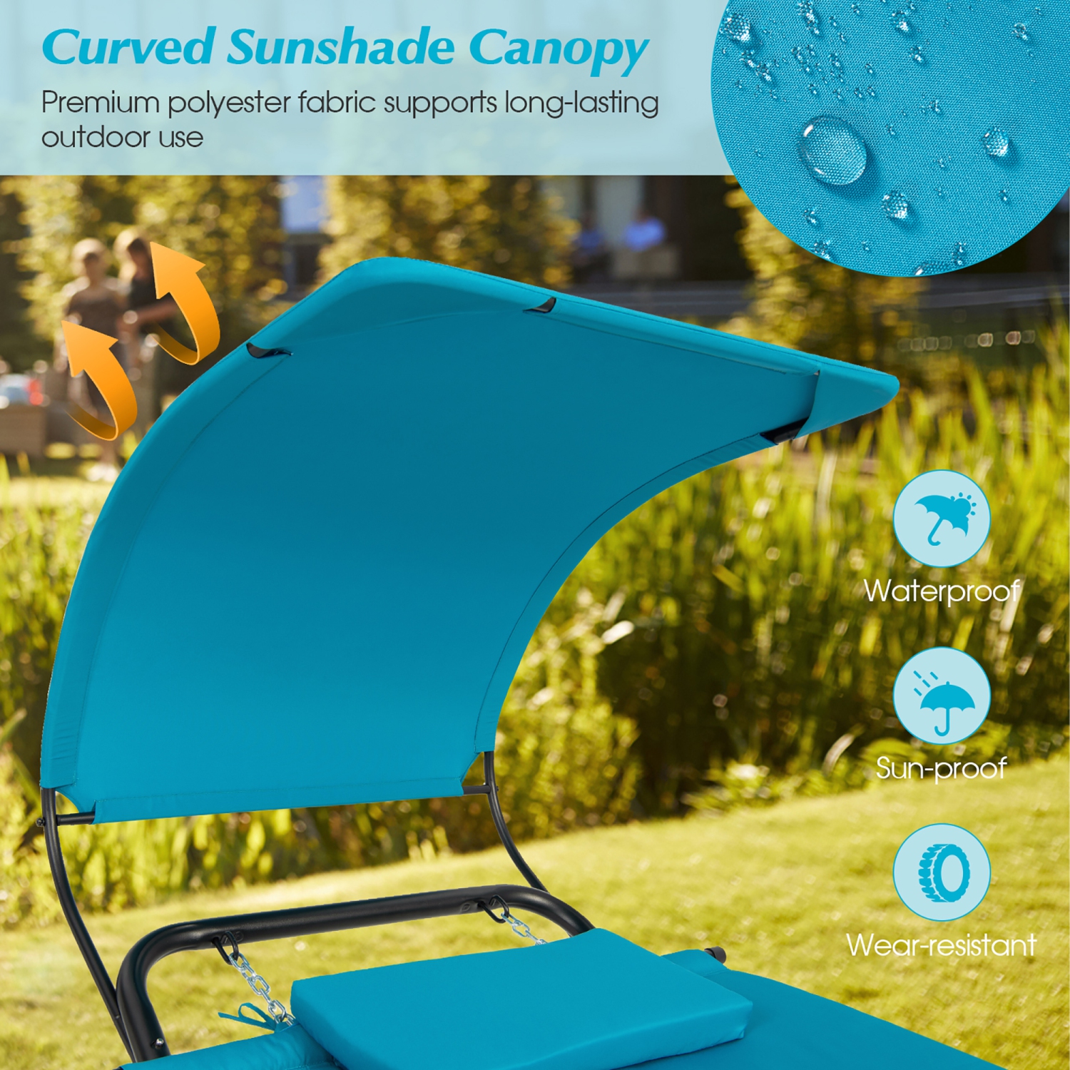 Costway Patio Hanging Chaise Lounge Chair with Canopy, Cushion, Pillow & Storage Bag