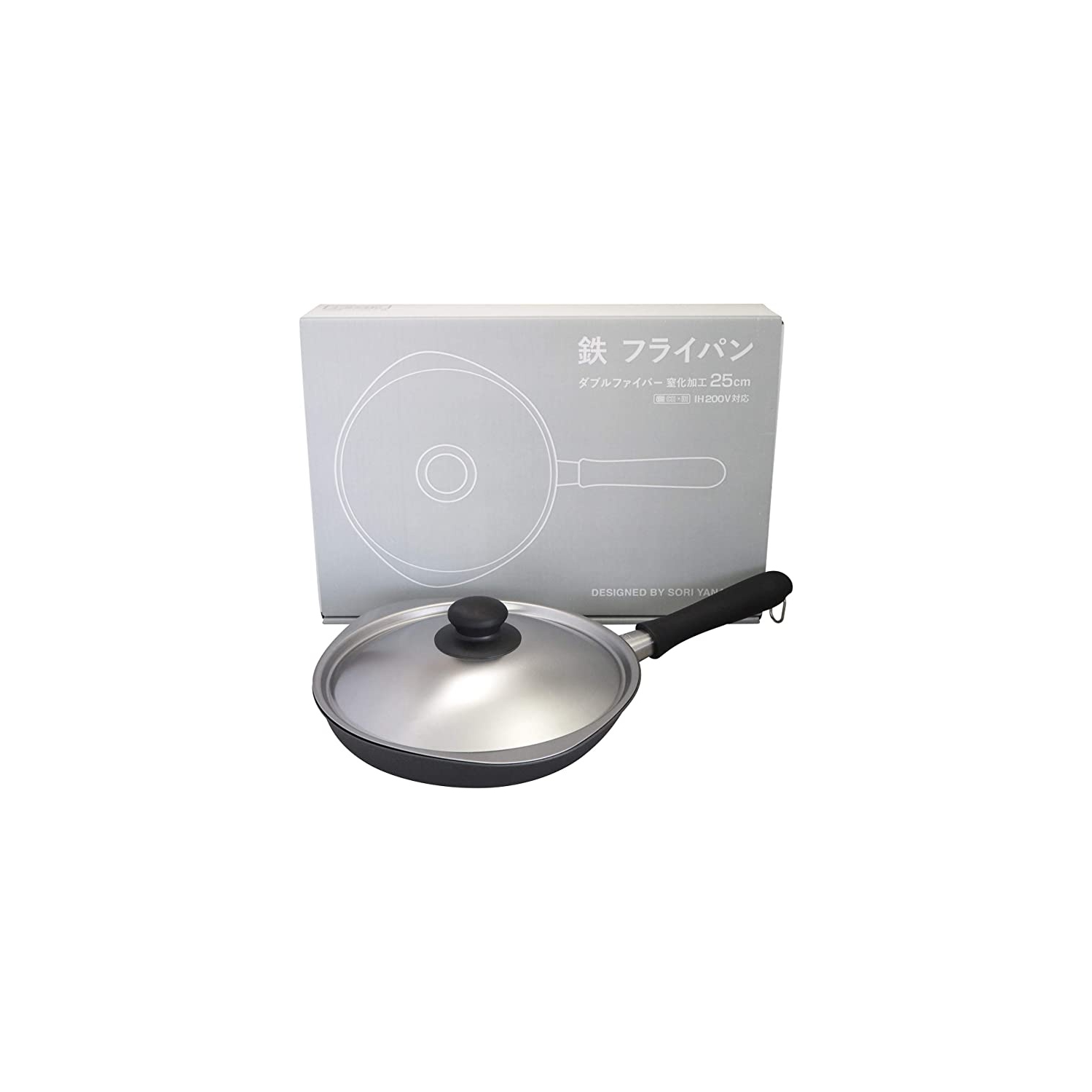 Sori Yanagi Carbon Steel Frying Pan Nitrided Double Fiber 25cm with lid
