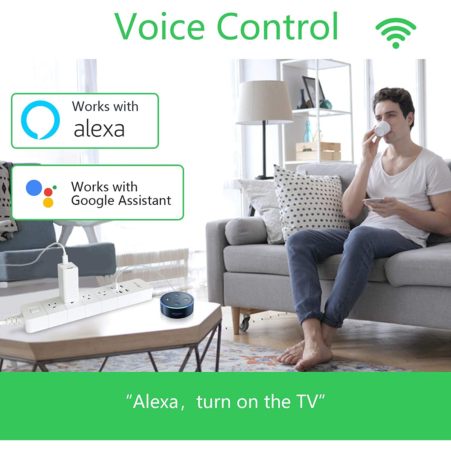 Parasurtenseur à prises intelligentes Apone avec ports USB, compatible avec Alexa et Google Home, aucun concentrateur requis