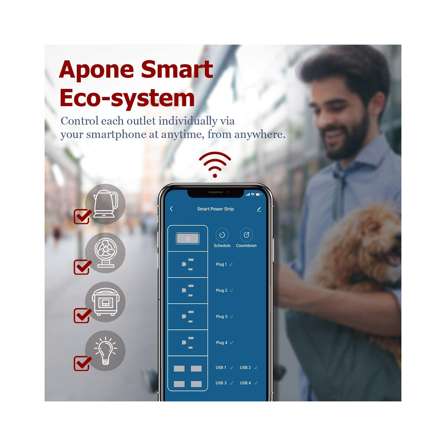 Parasurtenseur à prises intelligentes Apone avec ports USB, compatible avec Alexa et Google Home, aucun concentrateur requis