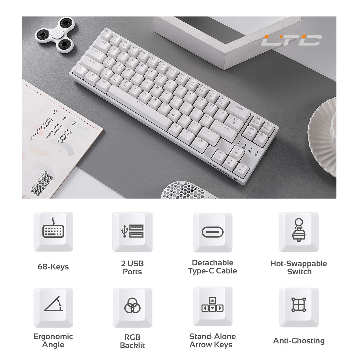 LTC NB681 Nimbleback Wired 65% Mechanical Keyboard, RGB Backlit Ultra-Compact 68 Keys Gaming Keyboard with Hot-Swappable Switch and Stand-Alone