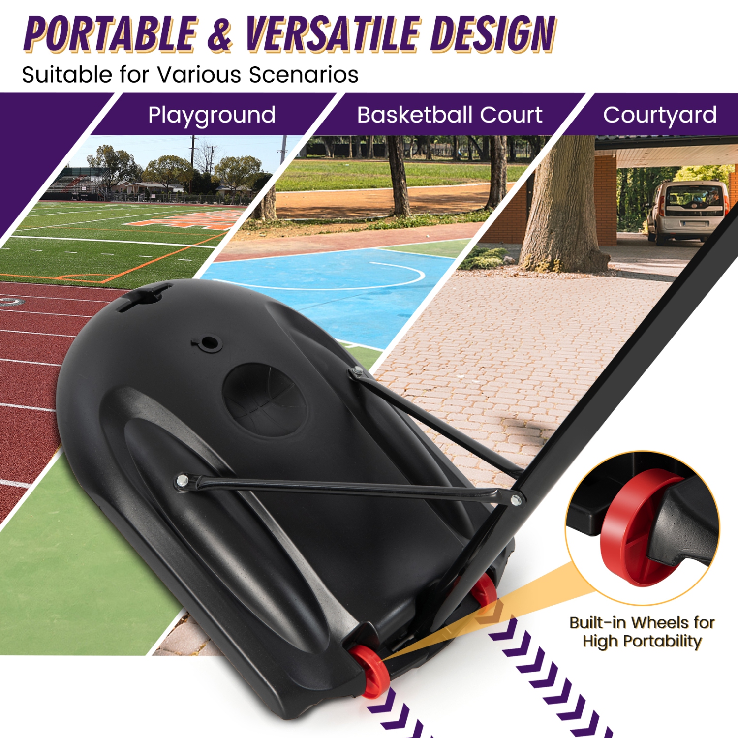 Costway 5.6-7.5FT Height Adjustable Basketball Hoop System Stand W/Wheels Adults & Youth