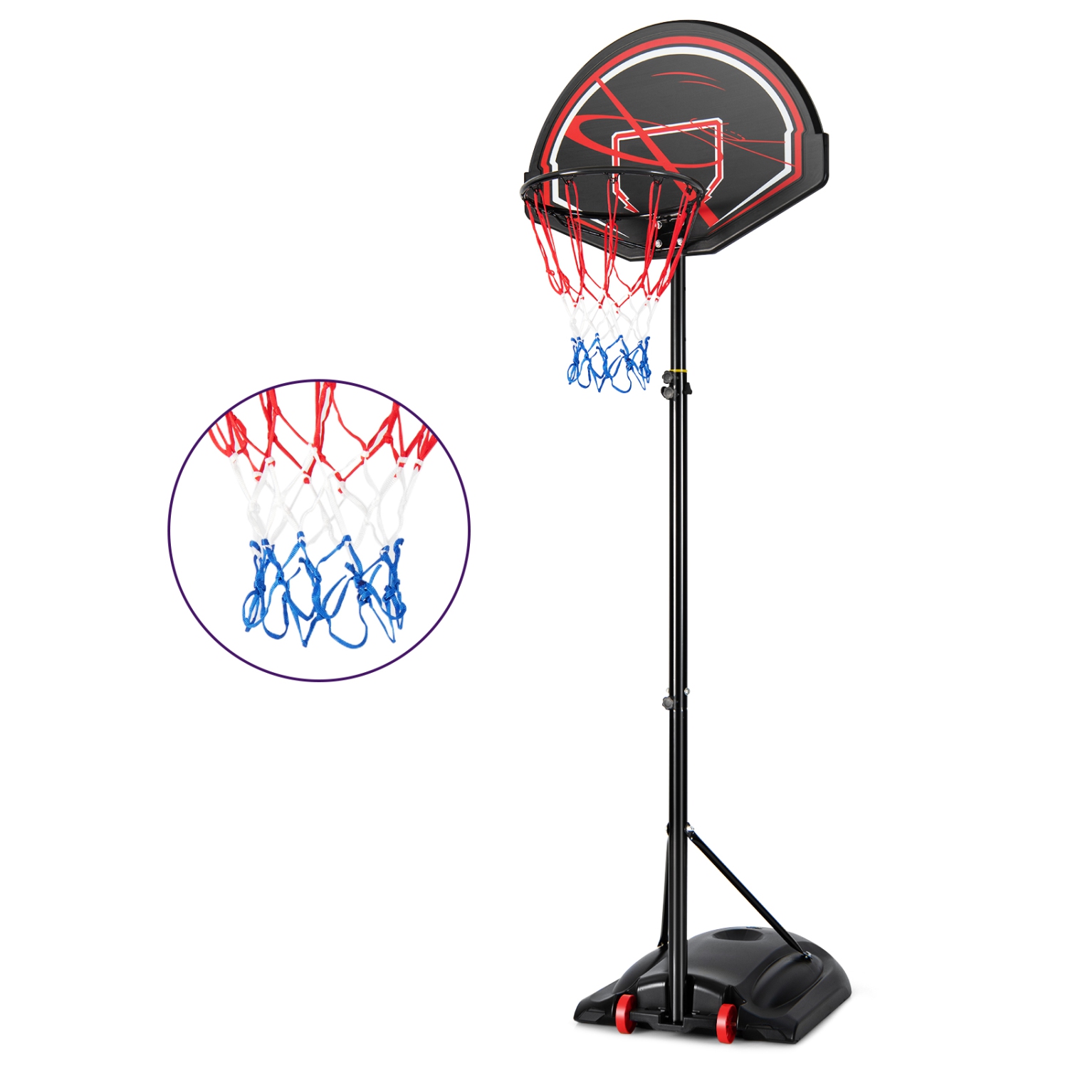 Costway 5.6-7.5FT Height Adjustable Basketball Hoop System Stand W/Wheels Adults & Youth