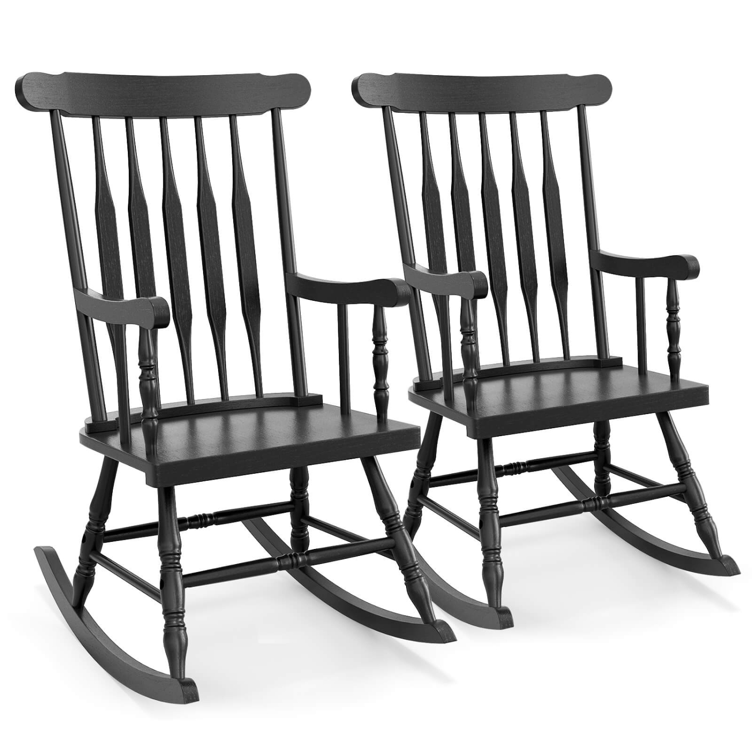 Costway Set of 2 Wood Rocking Chair Glossy Finish