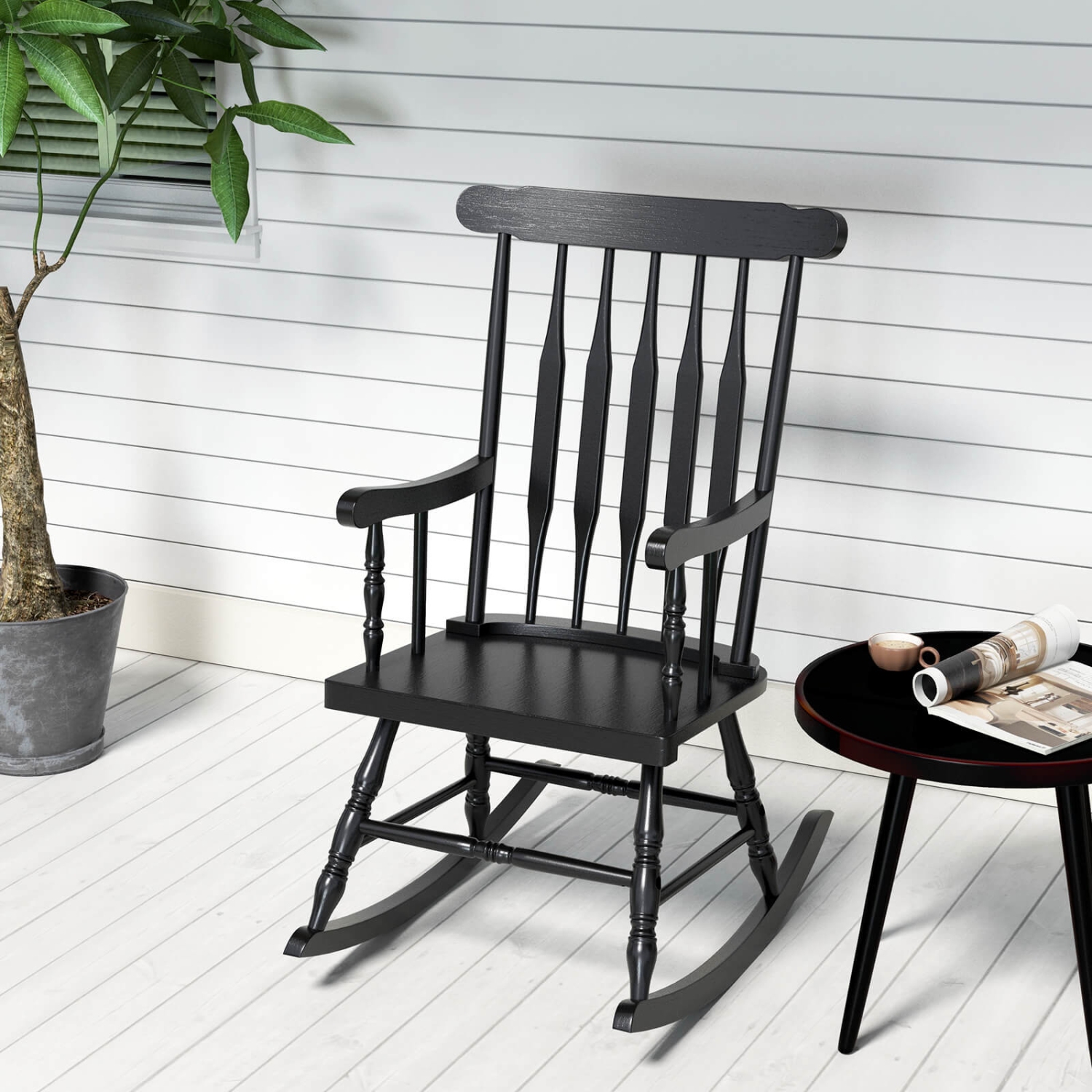 Costway Set of 2 Wood Rocking Chair Glossy Finish