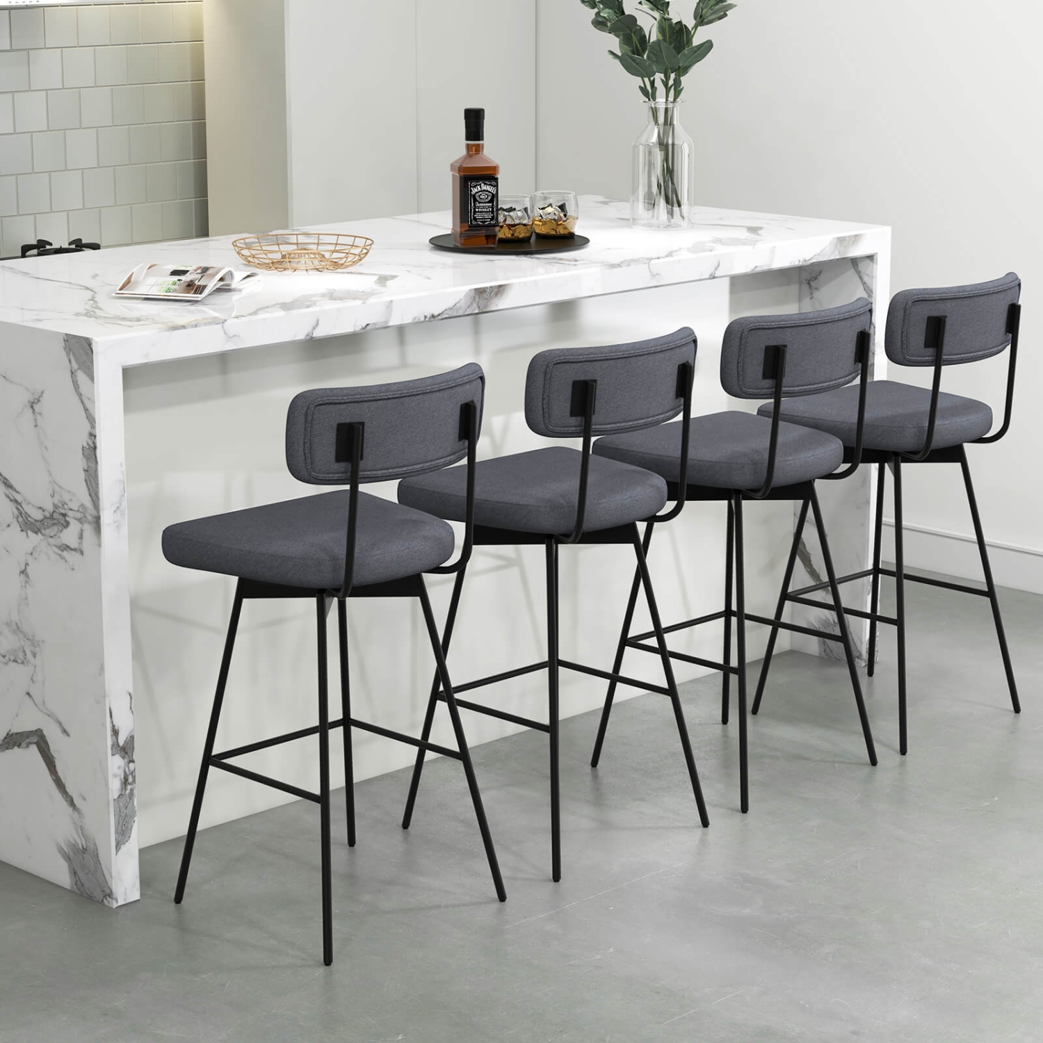 Costway Set of 4 Swivel Bar Stools Bar Height Upholstered Kitchen Dining Chairs