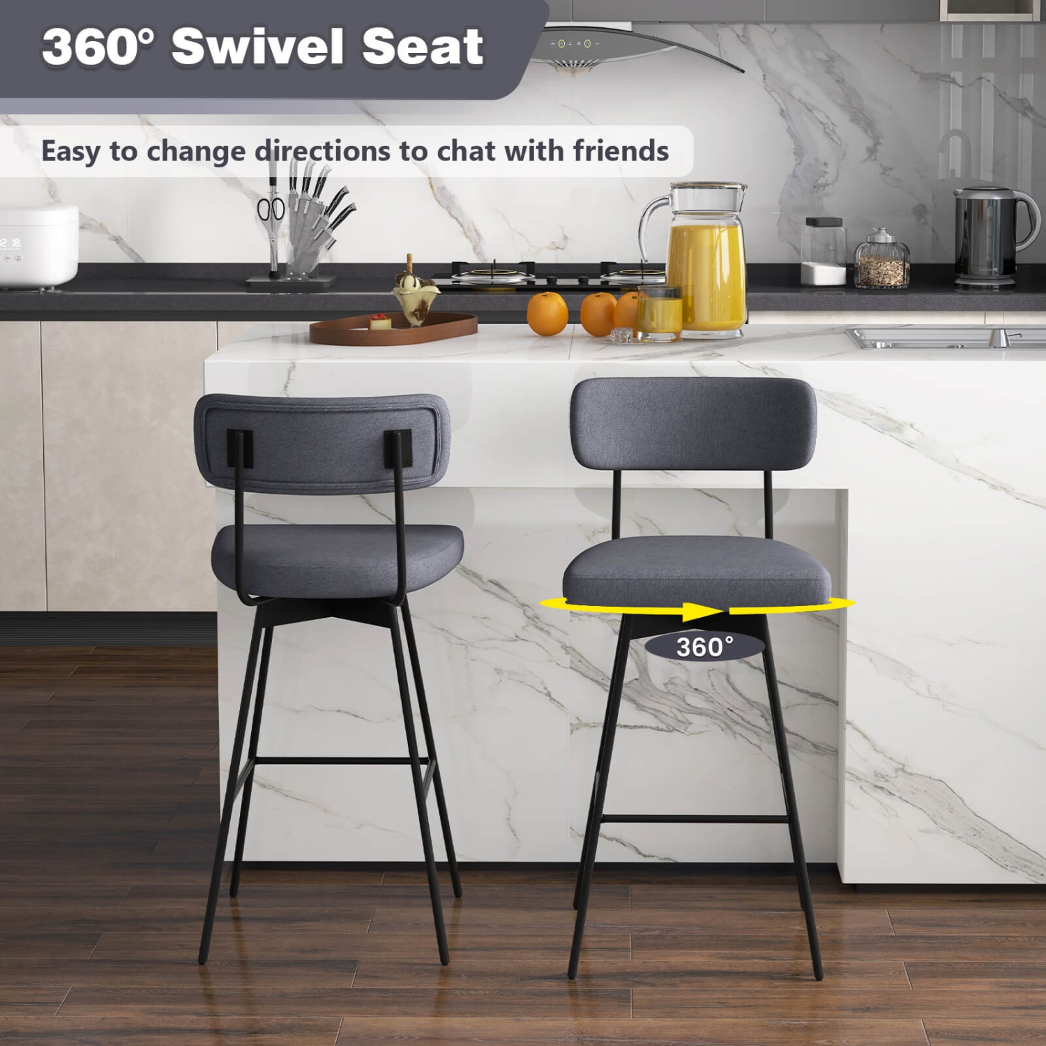 Costway Set of 4 Swivel Bar Stools Bar Height Upholstered Kitchen Dining Chairs