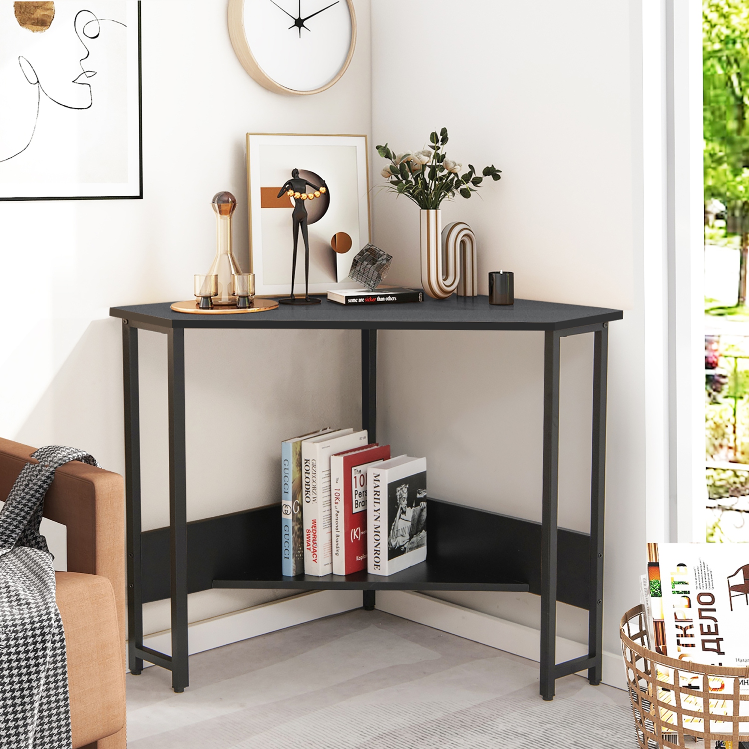 Costway Triangle Computer Desk Corner Desk Home Office w/Power Outlets ...