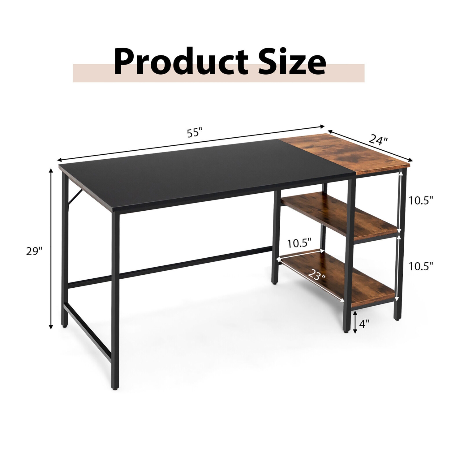 Costway 55" Computer Desk Writing Workstation Study Table Home Office with Bookshelf