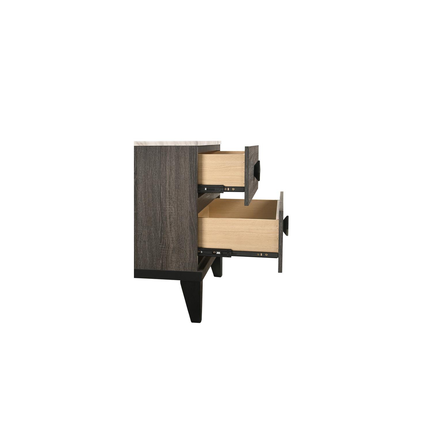 Madelyn Walnut Bedroom Nightstand with 2 Drawers and Faux Mable Top