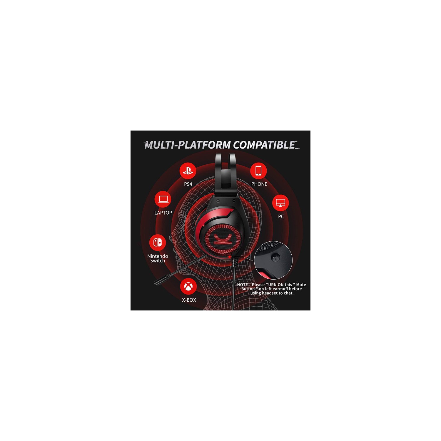 Vankyo CM7000 Commander | 7.1 Virtual Surround Sound Gaming Headset | Red Lighting And Comfortable Design