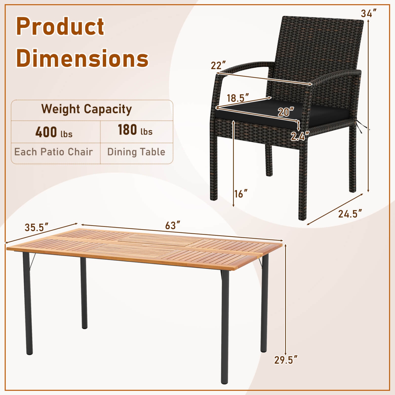 Costway 7PCS Patio Rattan Dining Chair Table Set with Cushion Umbrella Hole