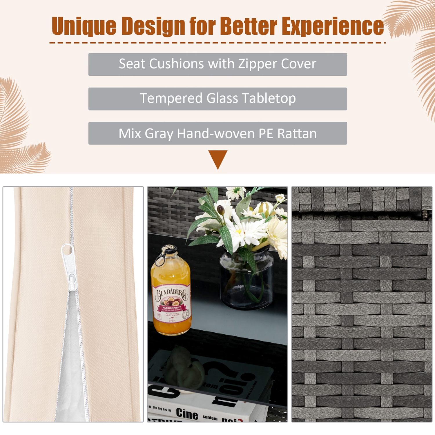 Costway 4PCS Patio Rattan Furniture Set Sofa Ottoman Cushion Garden Deck