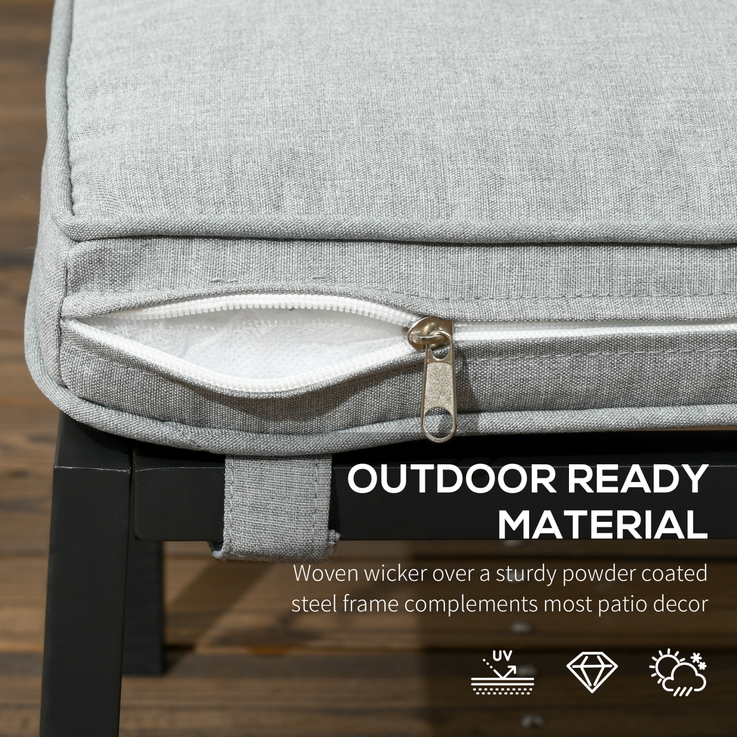 Outsunny 5 Piece PE Rattan Garden Furniture Set, 2 Armchairs,2 Stools, Steel Tabletop with Wicker Shelf, Padded Outdoor Seating, Khaki