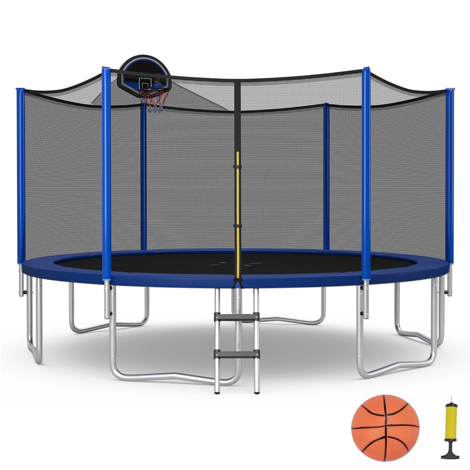 Gymax 12FT Outdoor Large Trampoline Safety Enclosure Net w/ Basketball