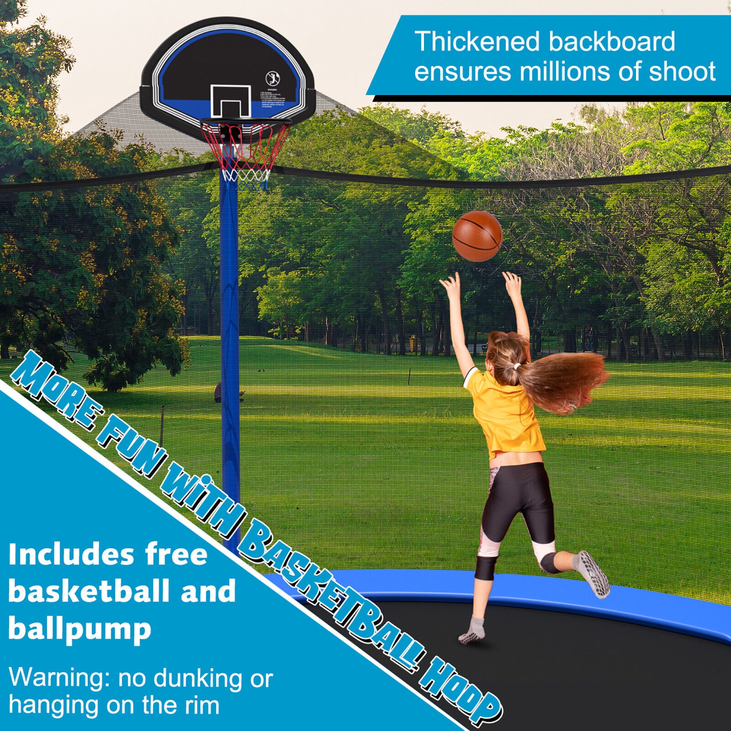 Gymax 12FT Outdoor Large Trampoline Safety Enclosure Net w/ Basketball