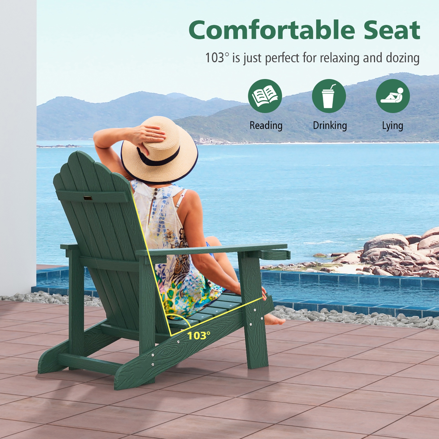 Gymax Patio HIPS Outdoor Weather Resistant Slatted Chair Adirondack Chair w/ Cup Holder