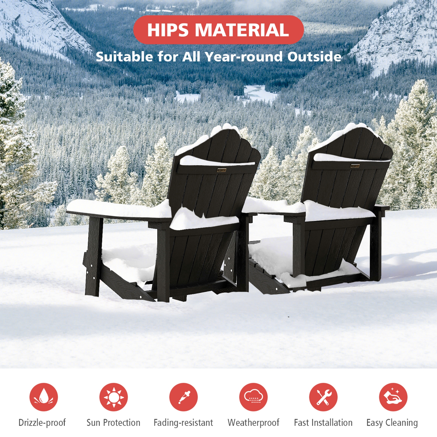 Gymax Patio HIPS Outdoor Weather Resistant Slatted Chair Adirondack Chair w/ Cup Holder