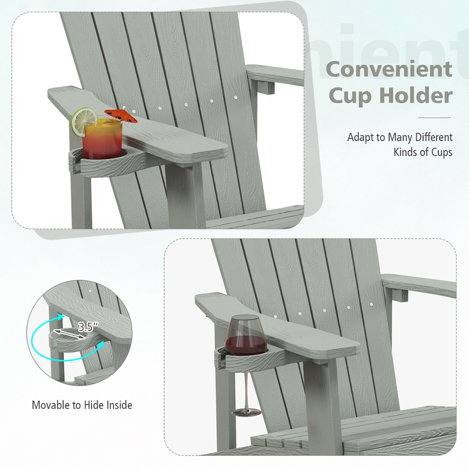 Gymax Patio HIPS Outdoor Weather Resistant Slatted Chair Adirondack Chair w/ Cup Holder