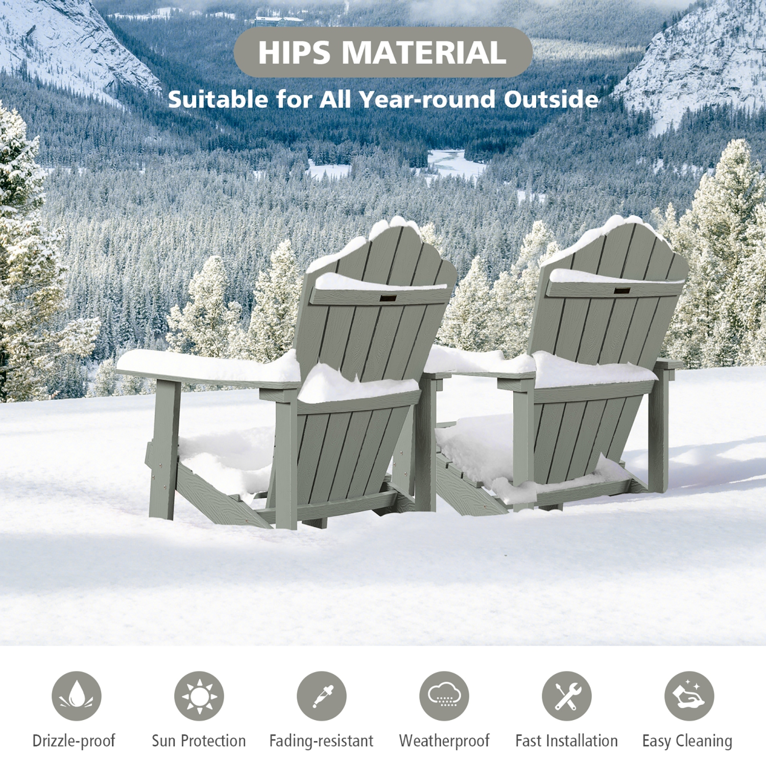 Gymax Patio HIPS Outdoor Weather Resistant Slatted Chair Adirondack Chair w/ Cup Holder