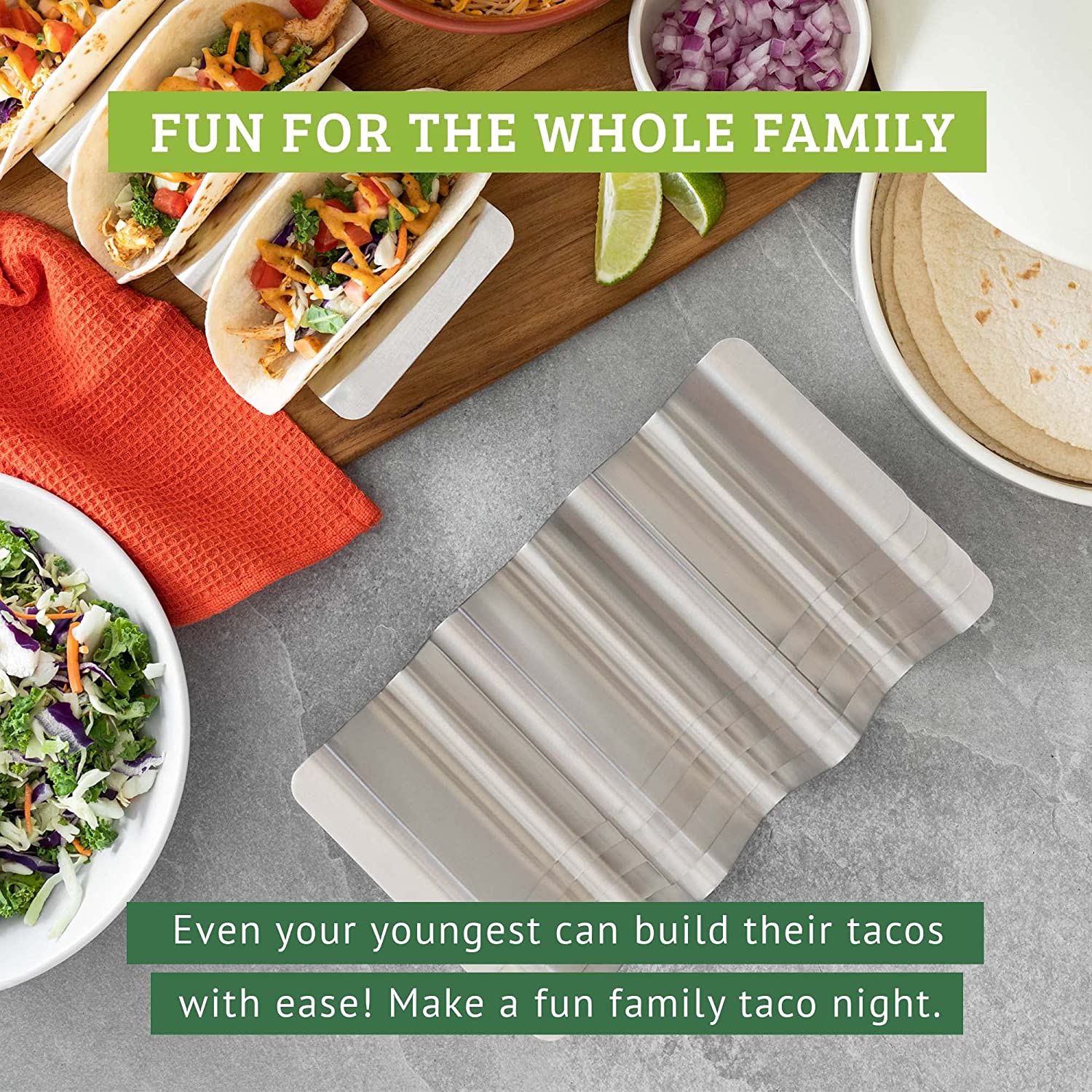 Chef Tacos Stainless Steel Taco Holder Set of 6 - Taco Holder Stand with Handles, Dishwasher and Grill Safe Taco Rack, Taco Serving Set, BPA-Free