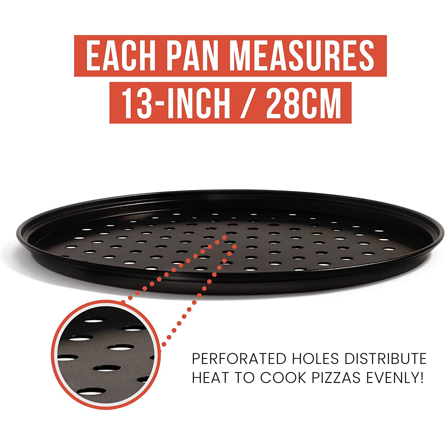 Chef Pomodoro Pizza Baking Set with 3 Pizza Pans and Pizza Rack, Non-stick Perforated Pizza Trays, for Oven, Grill, Barbeque