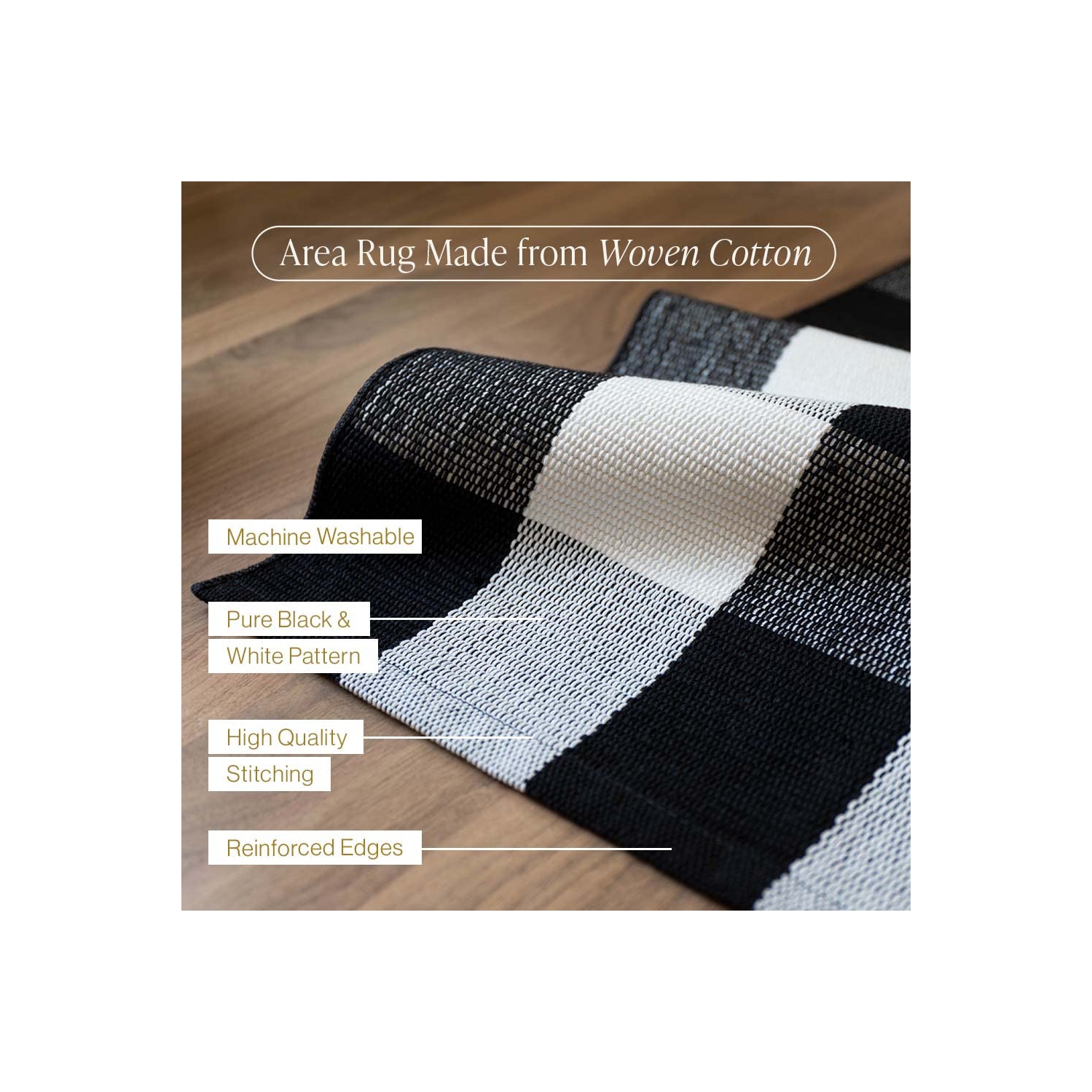 B&B Buffalo Plaid Runner Rug, Washable, Black and White Checkered Rug, Buffalo Plaid Outdoor Rug, Front Porch Rugs, Black and White Outdoor Rug