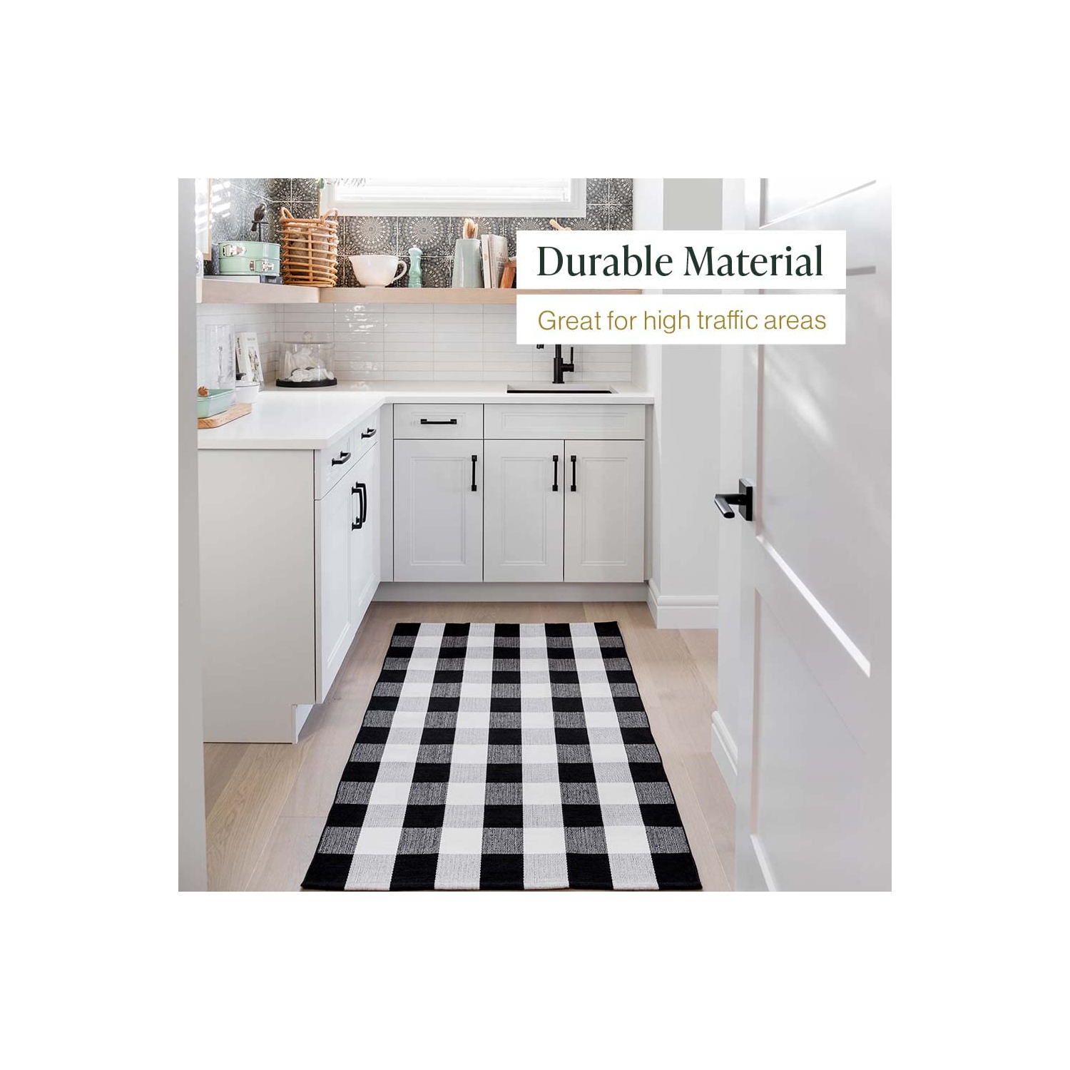 B&B Buffalo Plaid Runner Rug, Washable, Black and White Checkered Rug, Buffalo Plaid Outdoor Rug, Front Porch Rugs, Black and White Outdoor Rug