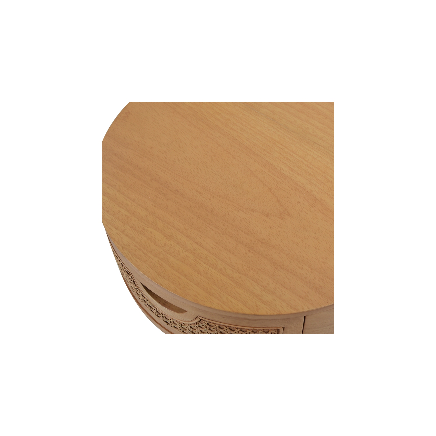 Cabana 18" Round Cane Rattan Storage Side Table Natural Brown Oak Wood