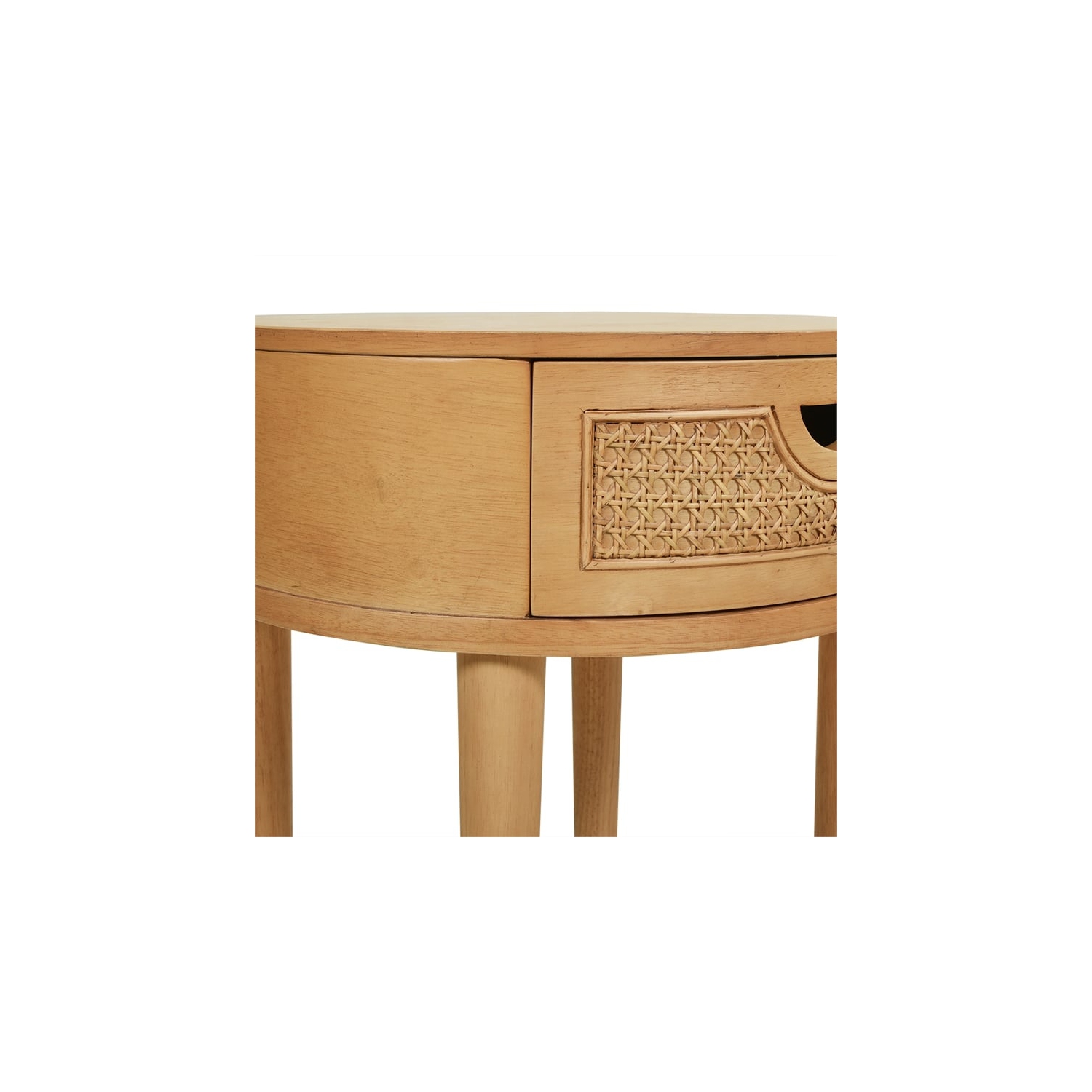 Cabana 18" Round Cane Rattan Storage Side Table Natural Brown Oak Wood