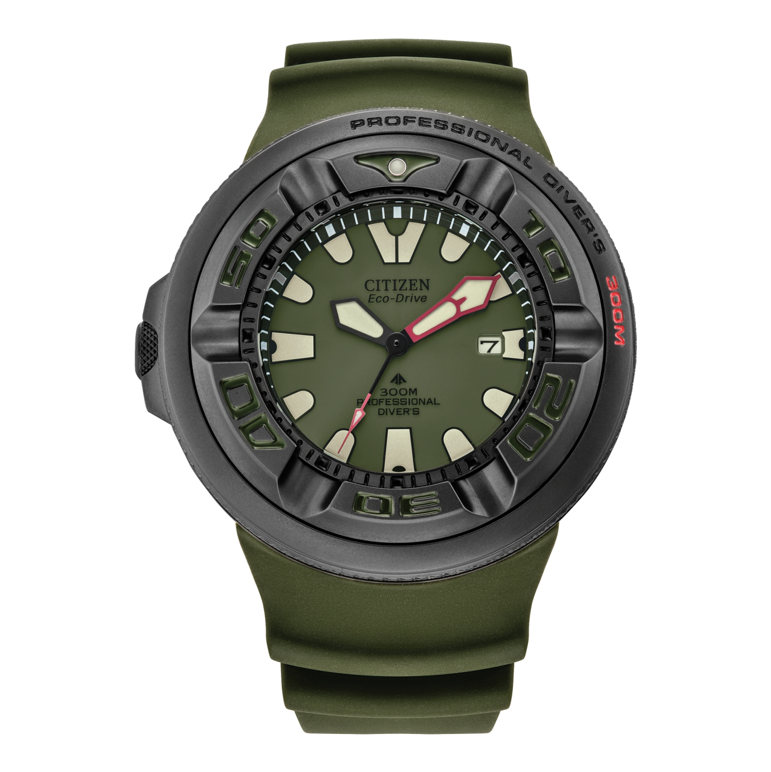Citizen Mens Promaster Dive "Ecozilla" Eco-Drive Watch 48mm Black Stainless Steel Case Green Polyurethane Strap with Green Dial