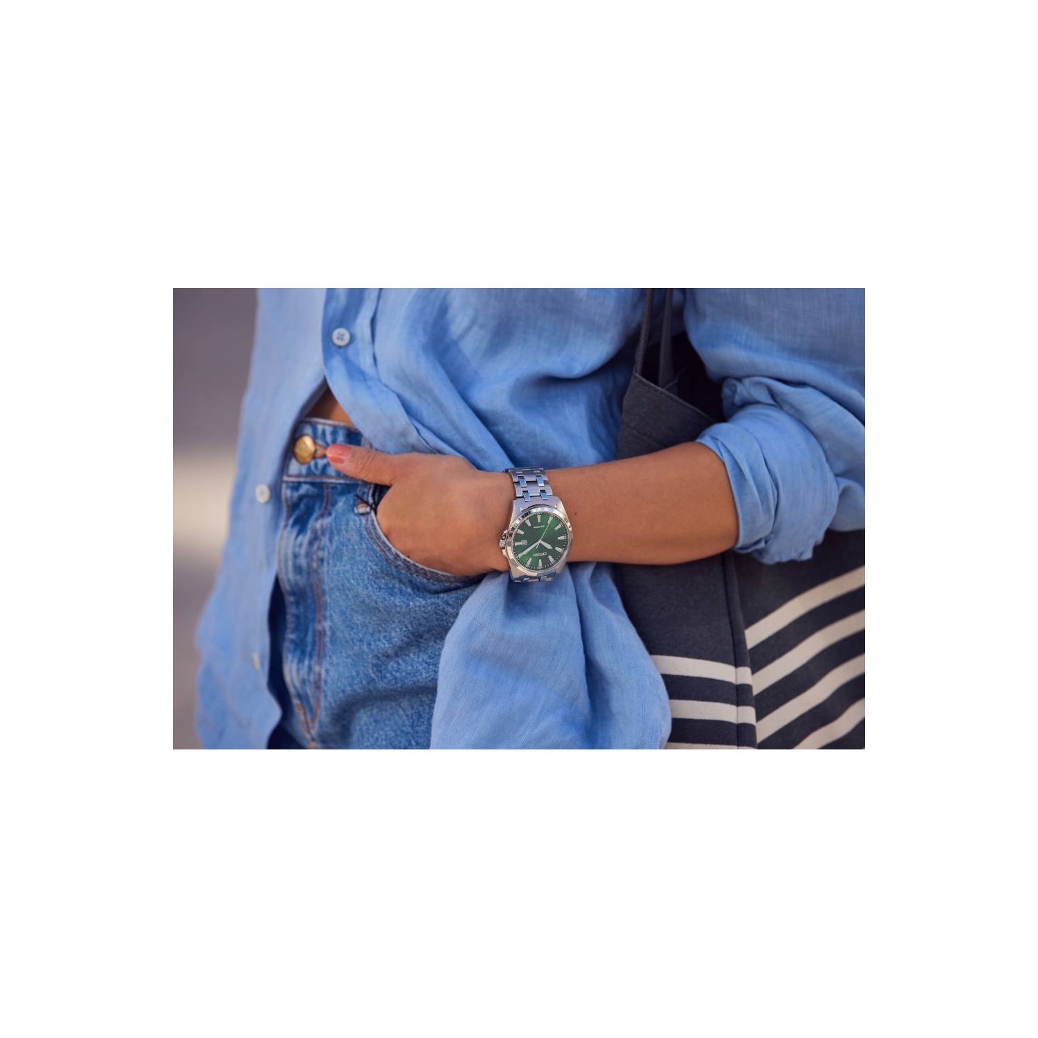 Citizen Mens Peyten Eco-Drive Watch 41mm Silver-Tone Stainless Steel Case and Bracelet with Green Dial