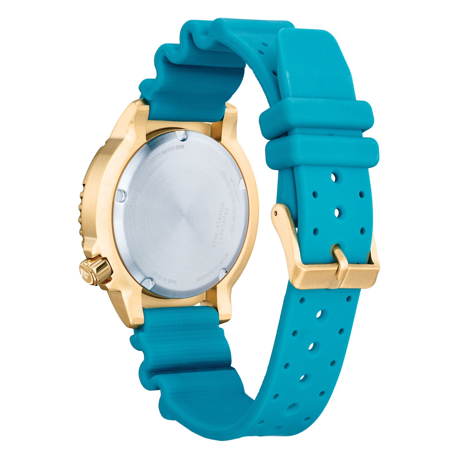 Montre unisexe 44 mm en acier inoxydable doré avec bracelet en polyuréthane bleu et cadran bleu Promaster Dive de Citizen