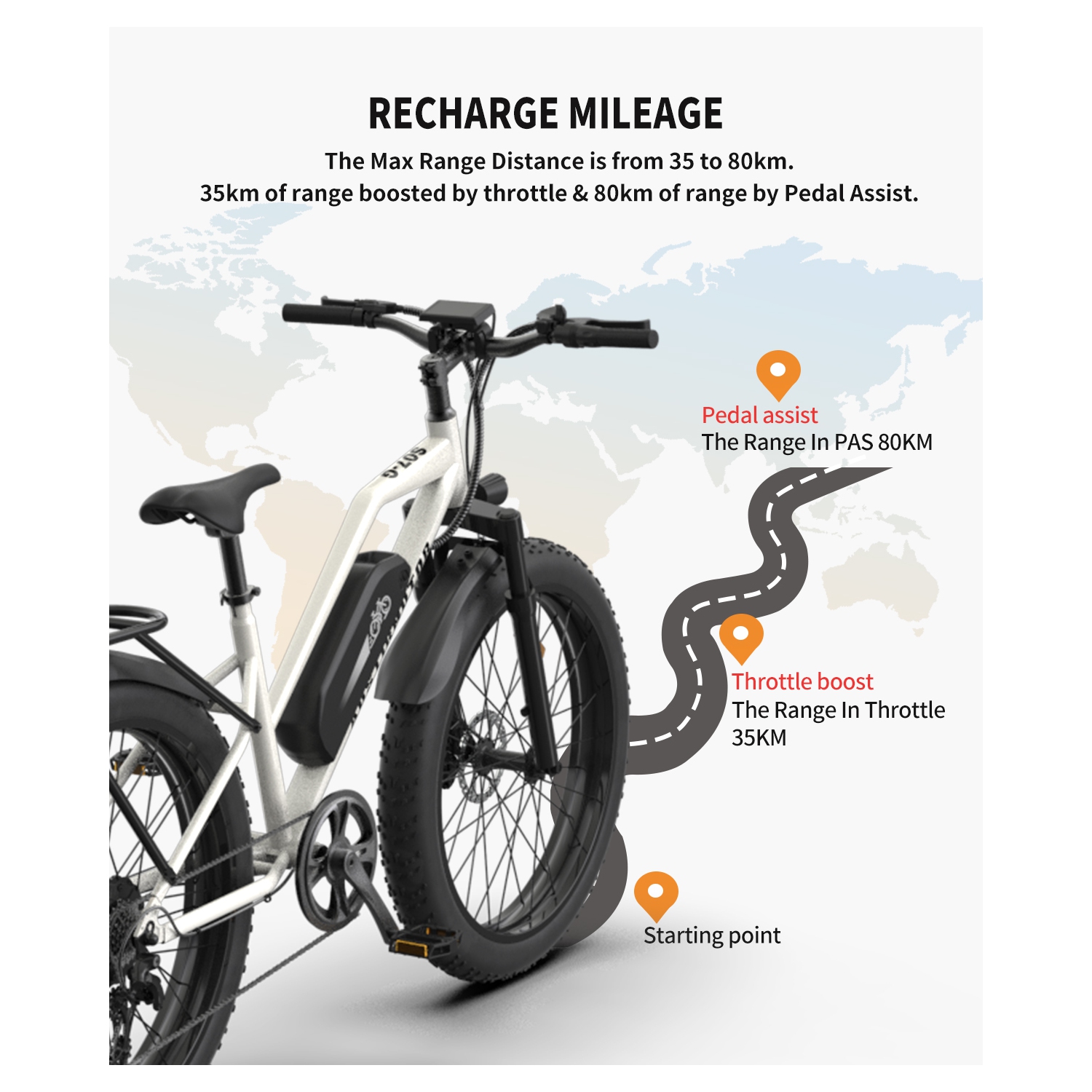 AOSTIRMOTOR Electric bike S07-G,750W Motor 26 Inch Fat Tire 35km Range Electric Mountain Ebike with Rack